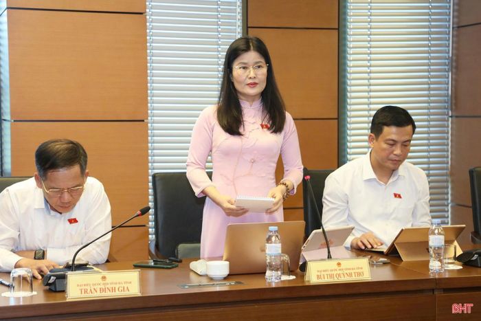 Đại biểu Bùi Thị Quỳnh Thơ - Phó Chủ nhiệm Ủy ban Công tác đại biểu của Quốc hội (Đoàn ĐBQH tỉnh Hà Tĩnh) thảo luận tại tổ.