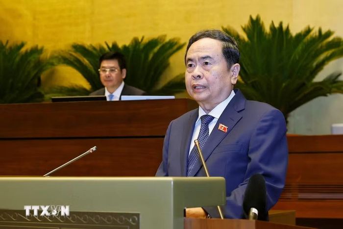 Chủ tịch Quốc hội Trần Thanh Mẫn phát biểu khai mạc Kỳ họp không thường lệ thứ nhất, Quốc hội khóa XVI. (Ảnh: Doãn Tấn/TTXVN)