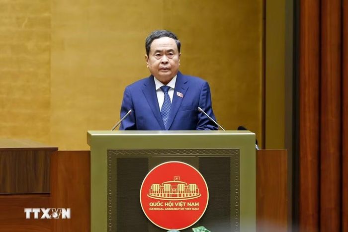 Chủ tịch Quốc hội Trần Thanh Mẫn phát biểu khai mạc Kỳ họp không thường lệ thứ nhất, Quốc hội khóa XVI. (Ảnh: Doãn Tấn/TTXVN)