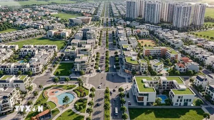 Phối cảnh không gian đô thị hiện đại trong định hướng phát triển hạ tầng tại xã Thư Lâm, thành phố Hà Nội. (Ảnh: TTXVN phát)