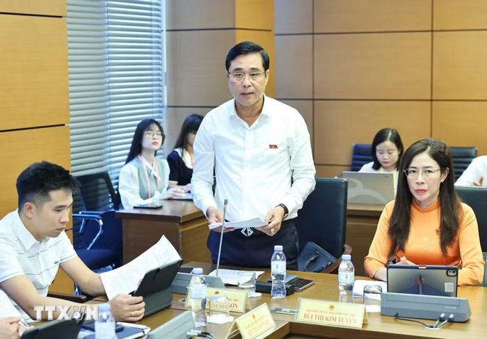 Đại biểu Quốc hội tỉnh Phú Thọ Nguyễn Cao Sơn (tổ 15) phát biểu tại thảo luận tổ. (Ảnh: Minh Đức/TTXVN)