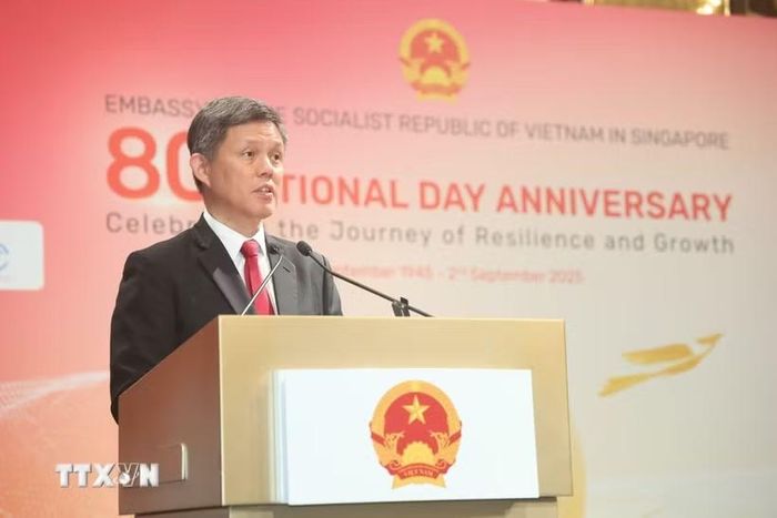 Bộ trưởng Bộ Quốc phòng Singapore Chan Chun Sing . (Ảnh: Tất Đạt/TTXVN)