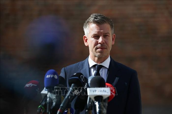 Thủ tướng Hungary Peter Magyar trong cuộc họp báo tại Krakow nhân chuyến thăm Ba Lan, ngày 19/5/2026. Ảnh: PAP/TTXVN