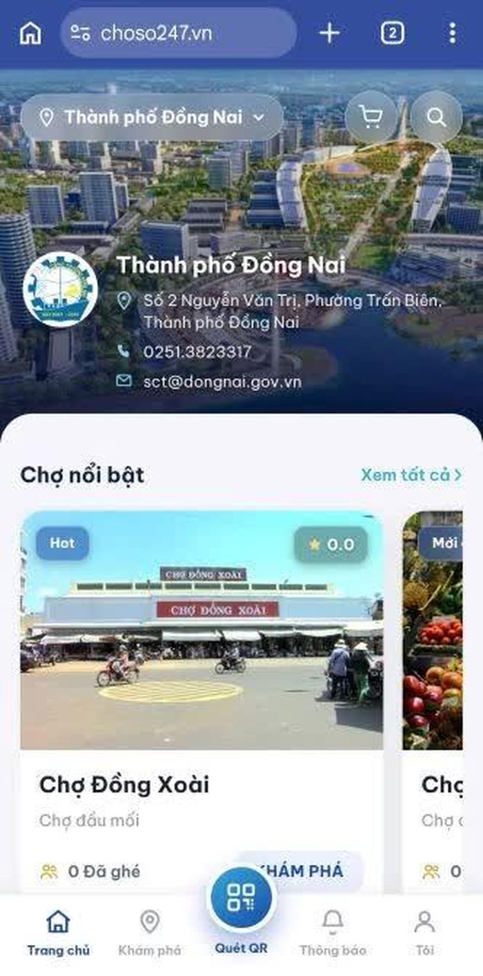 Ảnh chụp màn hình chợ Đồng Xoài trên nền tảng choso247.vn.
