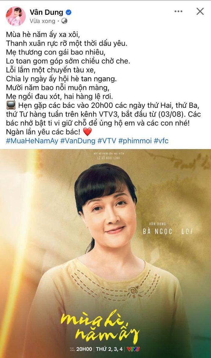 Vân Dung trong dự án phim 'Mùa Hè Năm Ấy'. Ảnh: Chụp màn hình FBNV