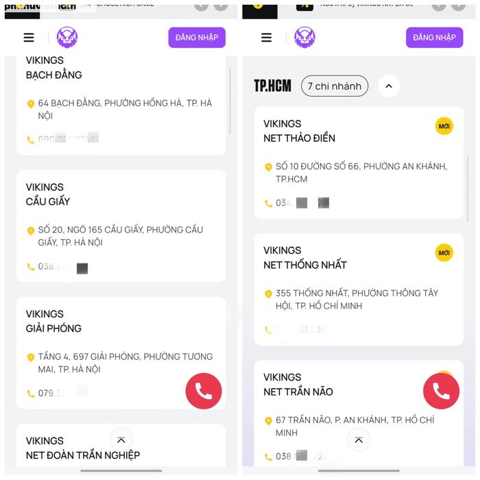 Theo thông tin quảng bá, Vkings Gaming hiện có 15 cơ sở, gồm 8 cơ sở tại Hà Nội.