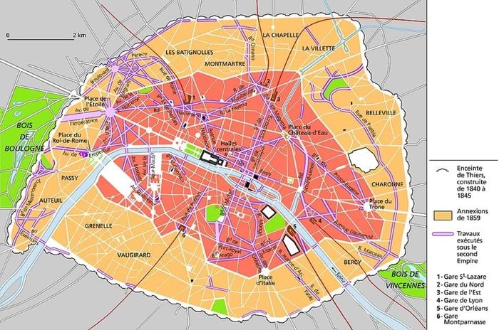 Định hướng cải tạo Paris của Haussmann. Nguồn: Paris, le Plan Haussmann/larousse.fr
