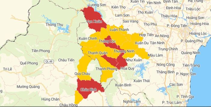 Bản đồ nguy cơ lũ quét, sạt lở đất đá trên các khu vực tỉnh Thanh Hóa. Nguồn: luquetsatlo.nchmf.gov.vn