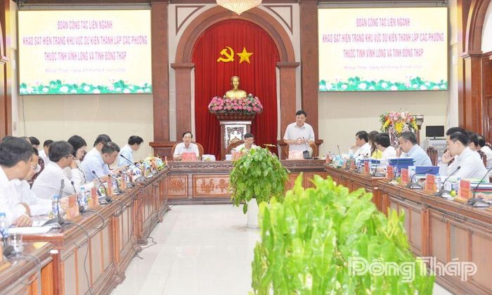 Chủ tịch UBND tỉnh Đồng Tháp Phạm Thành Ngại phát biểu tại buổi làm việc.