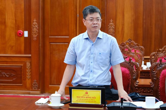 Đồng chí Nguyễn Hồng Hải, Ủy viên Ban Thường vụ Tỉnh ủy, Phó Chủ tịch UBND tỉnh phát biểu tại buổi làm việc