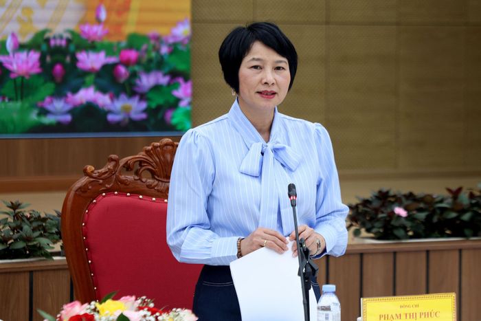 Đồng chí Phạm Thị Phúc, Phó Bí thư Tỉnh ủy, Chủ tịch Ủy ban MTTQ Việt Nam tỉnh phát biểu chỉ đạo