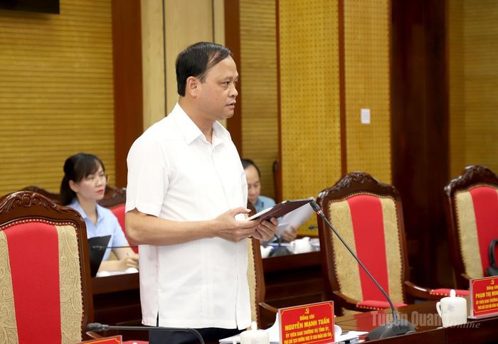 Phó Chủ tịch Thường trực UBND tỉnh Nguyễn Mạnh Tuấn phát biểu tại cuộc họp.