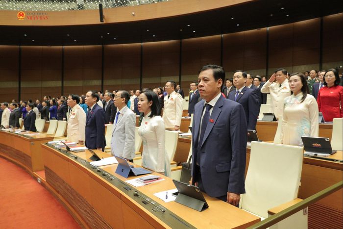 Các đại biểu thực hiện nghi lễ chào cờ