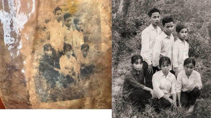 Tấm ảnh tập thể 6 người được tìm thấy tại khu vực xã Minh Đức và phục dựng lại. Ảnh: K72 Bộ CHQS TP. Đồng Nai
