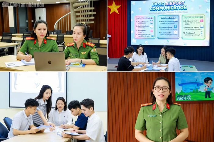 Thiếu tá Nguyễn Lâm Thanh Thủy, cán bộ Phòng QLXNC cùng đồng nghiệp trau dồi kỹ năng tiếng Anh trong và ngoài giờ làm việc.