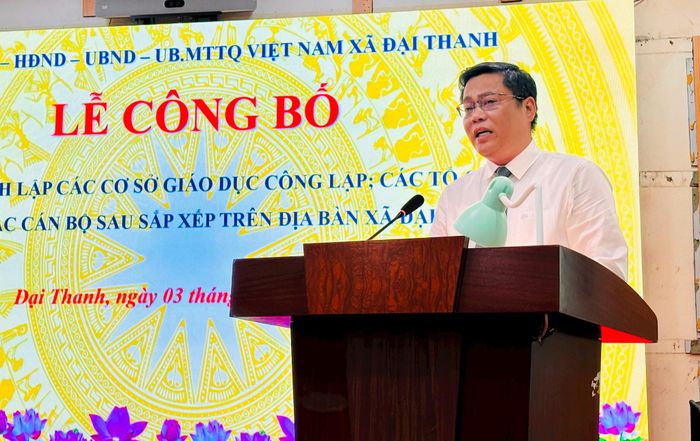 Bí thư Đảng ủy, Chủ tịch HĐND xã Đại Thanh Đặng Đức Quỳnh phát biểu tại hội nghị. Ảnh: Ngọc Minh