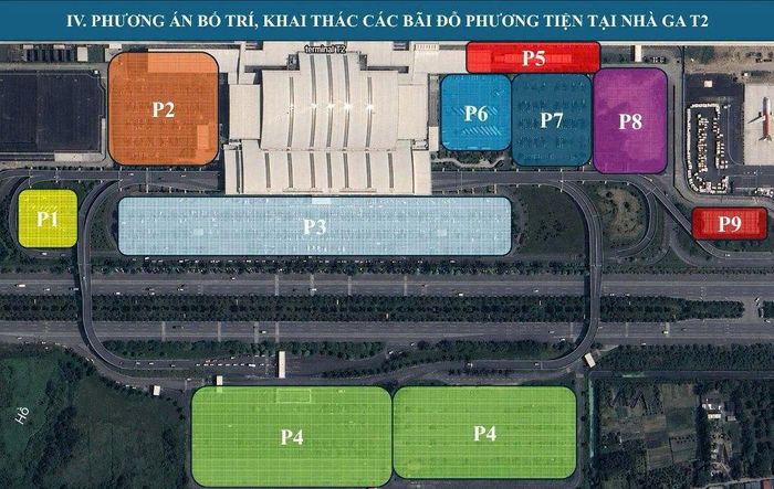 So đồ phương án bố trí, khai thác bãi đỗ phương tiện tại Nhà ga T2, sân bay Nội Bài, áp dụng từ sáng nay (3/8).