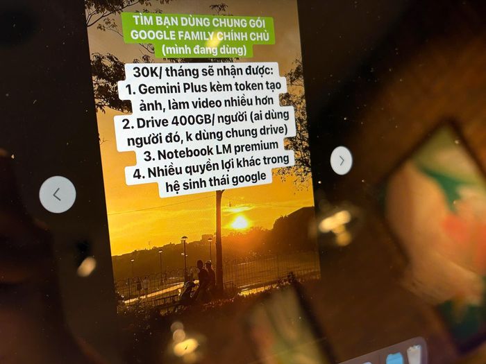 Bài đăng tìm người lạ cùng chia sẻ chi phí các gói AI trong hệ sinh thái Google như Gemini, NotebookLM, Veo 3. Ảnh: Quang Nam.