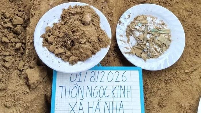 Mẫu xương và di vật được tìm thấy.