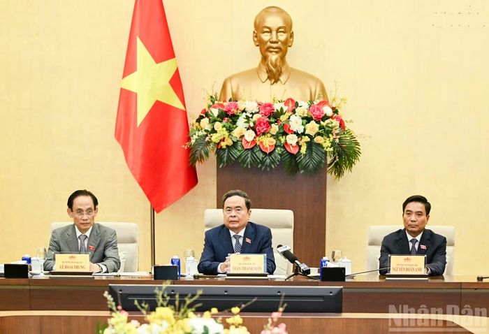 Chủ tịch Quốc hội Trần Thanh Mẫn chủ trì cuộc gặp mặt. (Ảnh: DUY LINH)