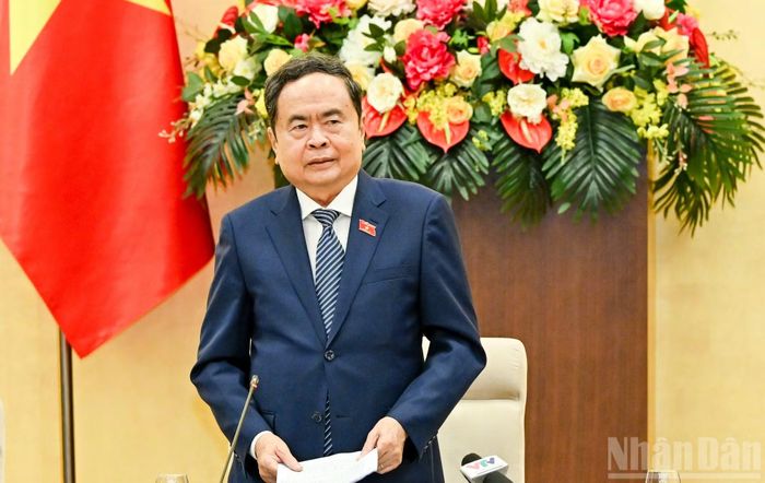 Chủ tịch Quốc hội Trần Thanh Mẫn phát biểu chỉ đạo tại cuộc gặp. (Ảnh: DUY LINH)