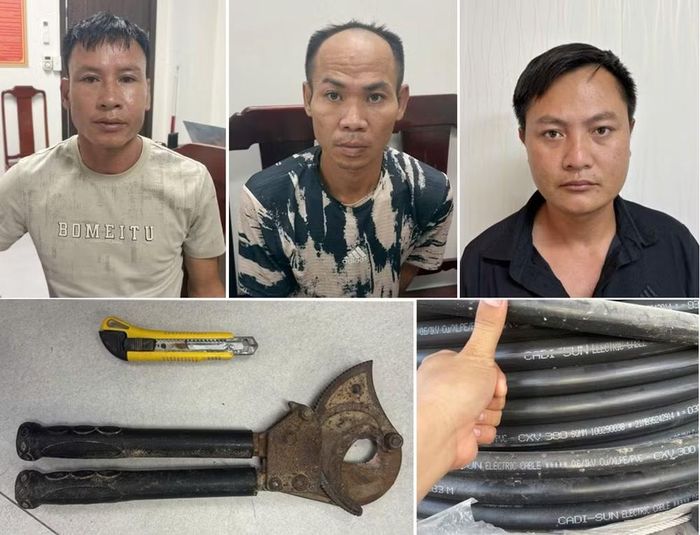 Phan Văn Tài, Đỗ Trọng Tuấn, Lê Văn Nhâm cùng một số tang vật liên quan (Ảnh: Công an tỉnh Thanh Hóa).