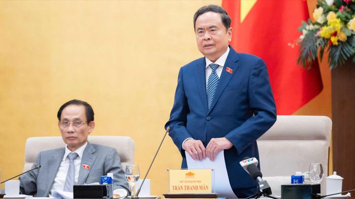  Chủ tịch Quốc hội Trần Thanh Mẫn phát biểu chỉ đạo tại buổi làm việc. Ảnh: VIẾT CHUNG 