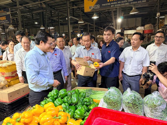 Đồng chí Huỳnh Thanh Nhân, Phó Chủ tịch HĐND TPHCM, Trưởng đoàn giám sát kiểm tra sản phẩm rau củ tại chợ đầu mối Bình Điền. Ảnh: HOÀNG HÙNG