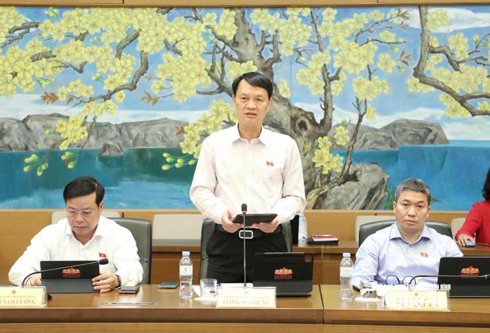 Đại biểu Lương Đình Hưng - Phó Tư lệnh pháp luật Cảnh sát biển Việt Nam đóng góp ý kiến vào các dự án luật. Ảnh: Khánh Duy