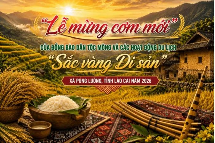Áp phích quảng cáo sự kiện "Lễ mừng cơm mới" gắn với các hoạt động du lịch “Sắc vàng Di sản”. (Ảnh: Cổng Thông tin Điện tử tỉnh Lào Cai)