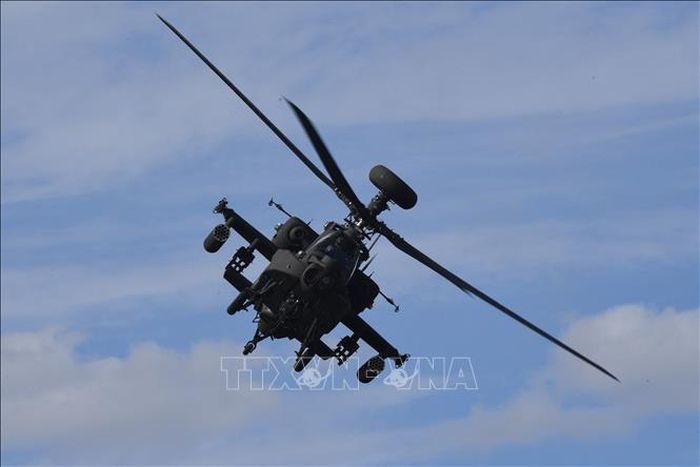 Trực thăng AH-64E Apache. Ảnh tư liệu: AFP/TTXVN (không được phép khai thác, sử dụng bởi bên thứ ba)
