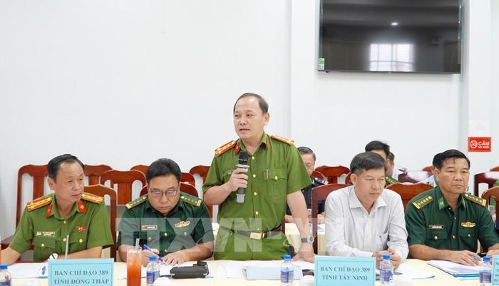 Đại tá Trà Quang Thanh, Phó Giám đốc Công an tỉnh Đồng Tháp phát biểu. Ảnh: Văn Sĩ - TTXVN