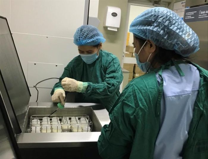 Sữa trước khi đưa vào lưu trữ tại Ngân hàng sữa mẹ Đà Nẵng được thanh trùng, xử lý kỹ càng để đảm bảo chất lượng cho các em bé sơ sinh sử dụng. Ảnh: ĐVCC