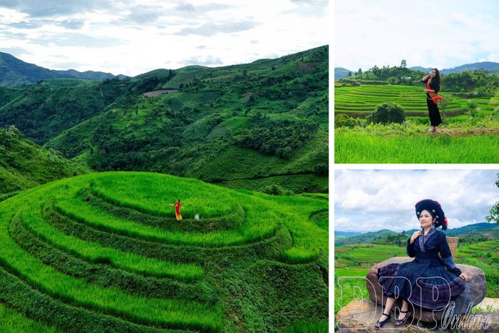 Du khách chụp ảnh check-in tại ruộng bậc thang Pu Nhi.