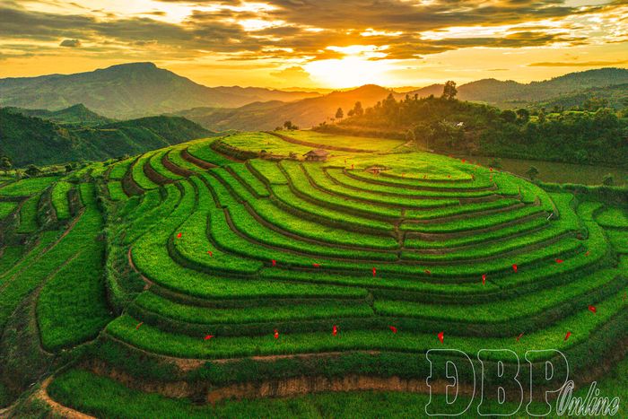 Những thửa ruộng bậc thang Pu Nhi trong ánh hoàng hôn.