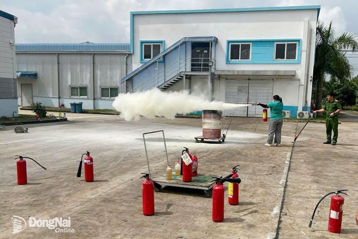 Người dân thực hành sử dụng bình chữa cháy đối với đám cháy mới phát sinh.