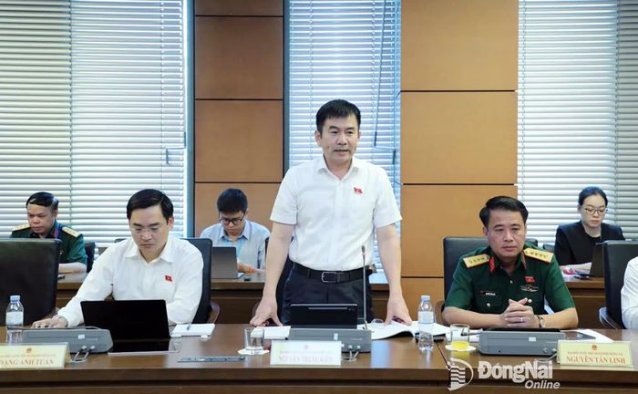 Ủy viên chuyên trách Ủy ban Quốc phòng, An ninh và Đối ngoại Nguyễn Trung Kiên, Đoàn Đại biểu Quốc hội thành phố Đồng Nai phát biểu thảo luận tại tổ. Ảnh: CTV