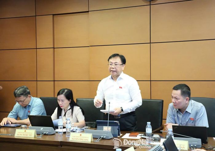 Ủy viên chuyên trách Ủy ban Pháp luật và Tư pháp Nguyễn Công Long, Đoàn Đại biểu Quốc hội thành phố Đồng Nai phát biểu thảo luận tại tổ. Ảnh: CTV