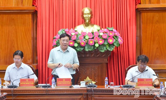 Chủ tịch UBND tỉnh Đồng Tháp Phạm Thành Ngại phát biểu chỉ đạo tại buổi họp.