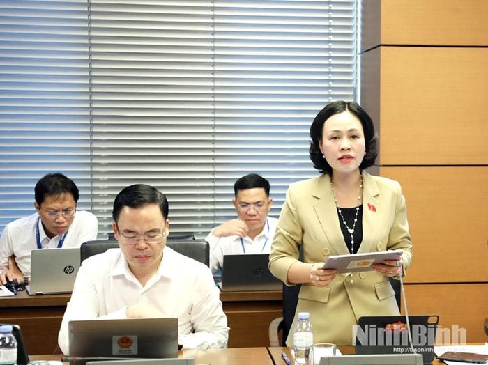 Đại biểu Trần Thị Hồng Thanh, Tỉnh ủy viên, Phó Trưởng Đoàn ĐBQH chuyên trách tỉnh Ninh Bình tham gia thảo luận tại tổ.