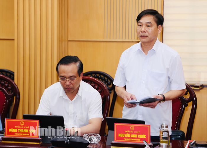 Đồng chí Nguyễn Anh Chức, Ủy viên Ban Thường vụ Tỉnh ủy, Phó Chủ tịch UBND tỉnh phát biểu tại phiên họp.