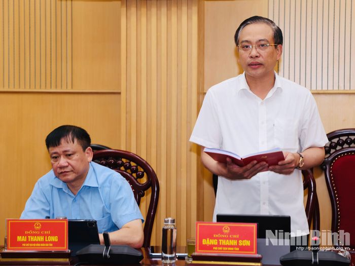 Đồng chí Đặng Thanh Sơn, Ủy viên Ban Thường vụ Tỉnh ủy, Phó Chủ tịch UBND tỉnh phát biểu tại phiên họp.