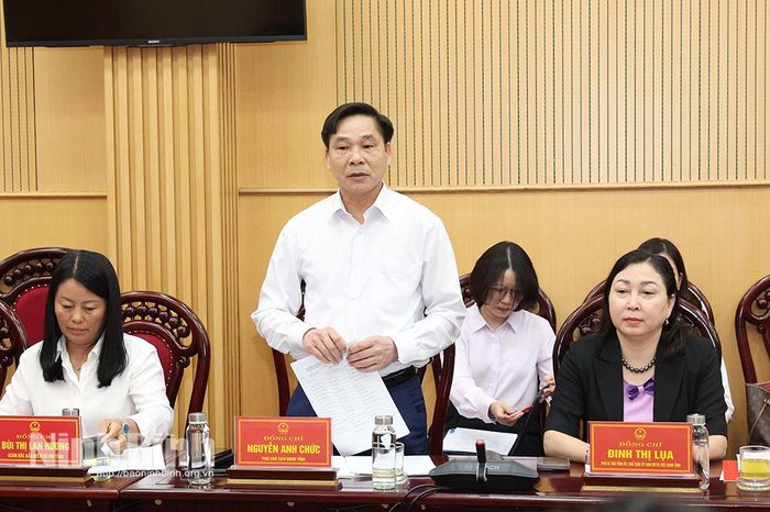 Đồng chí Nguyễn Anh Chức, Ủy viên Ban Thường vụ Tỉnh ủy, Phó Chủ tịch UBND tỉnh phát biểu tại buổi làm việc.