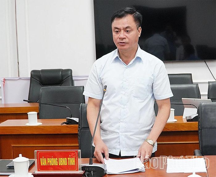 Lãnh đạo Văn phòng UBND tỉnh báo cáo tại hội nghị.