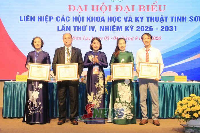 Các tập thể và cá nhân nhận giấy khen của Liên hiệp các Hội Khoa học và Kỹ thuật tỉnh.