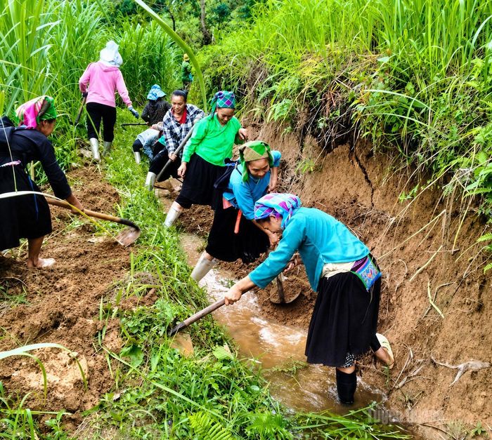 Người dân thôn Nấm Lu, xã Nấm Dẩn chủ động nạo vét kênh mương, đảm bảo tưới tiêu trong mùa mưa bão.