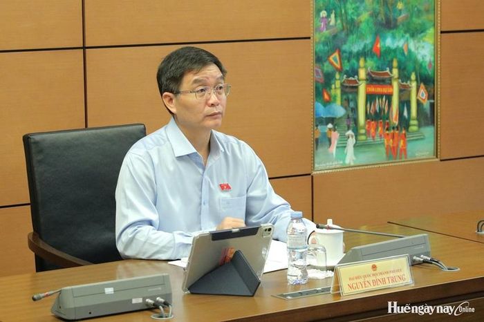 UVTW Đảng, Bí thư Thành ủy, Trưởng đoàn ĐBQH TP. Huế Nguyễn Đình Trung điều hành phiên thảo luận. Ảnh: Đoàn ĐBQH thành phố cung cấp