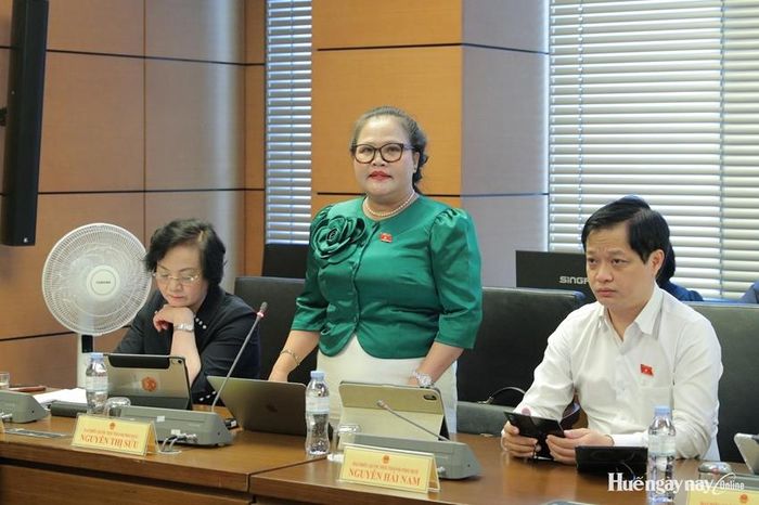Phó Trưởng đoàn ĐBQH chuyên trách TP. Huế Nguyễn Thị Sửu góp ý các dự thảo luật. Ảnh: Đoàn ĐBQH thành phố cung cấp