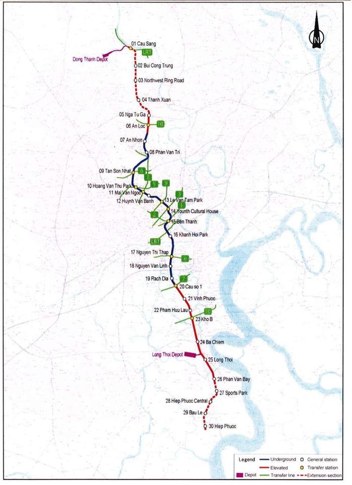 Hướng tuyến dự kiến của metro số 4.