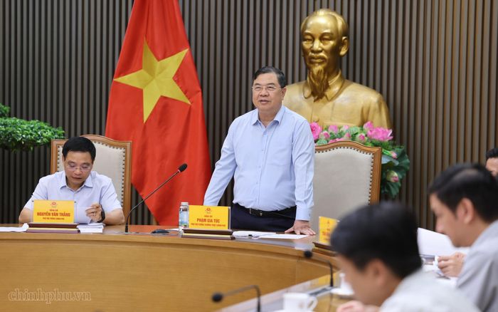 Phó Thủ tướng Thường trực Phạm Gia Túc và Phó Thủ tướng Nguyễn Văn Thắng làm việc với Bộ Xây dựng, Bộ Tài chính và một số bộ, ngành. Ảnh: VGP/Tuân Nguyên.
